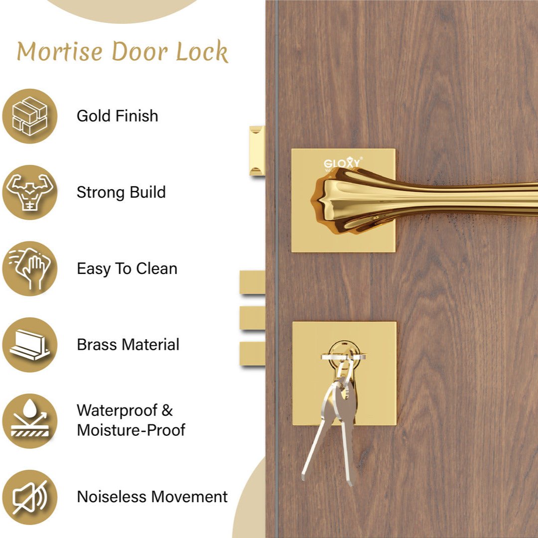 Style Mute Handle Lock Mortise Door Locks for Main Door Handle Set with Brass Lock Body Set(Gold)-by GLOXY®