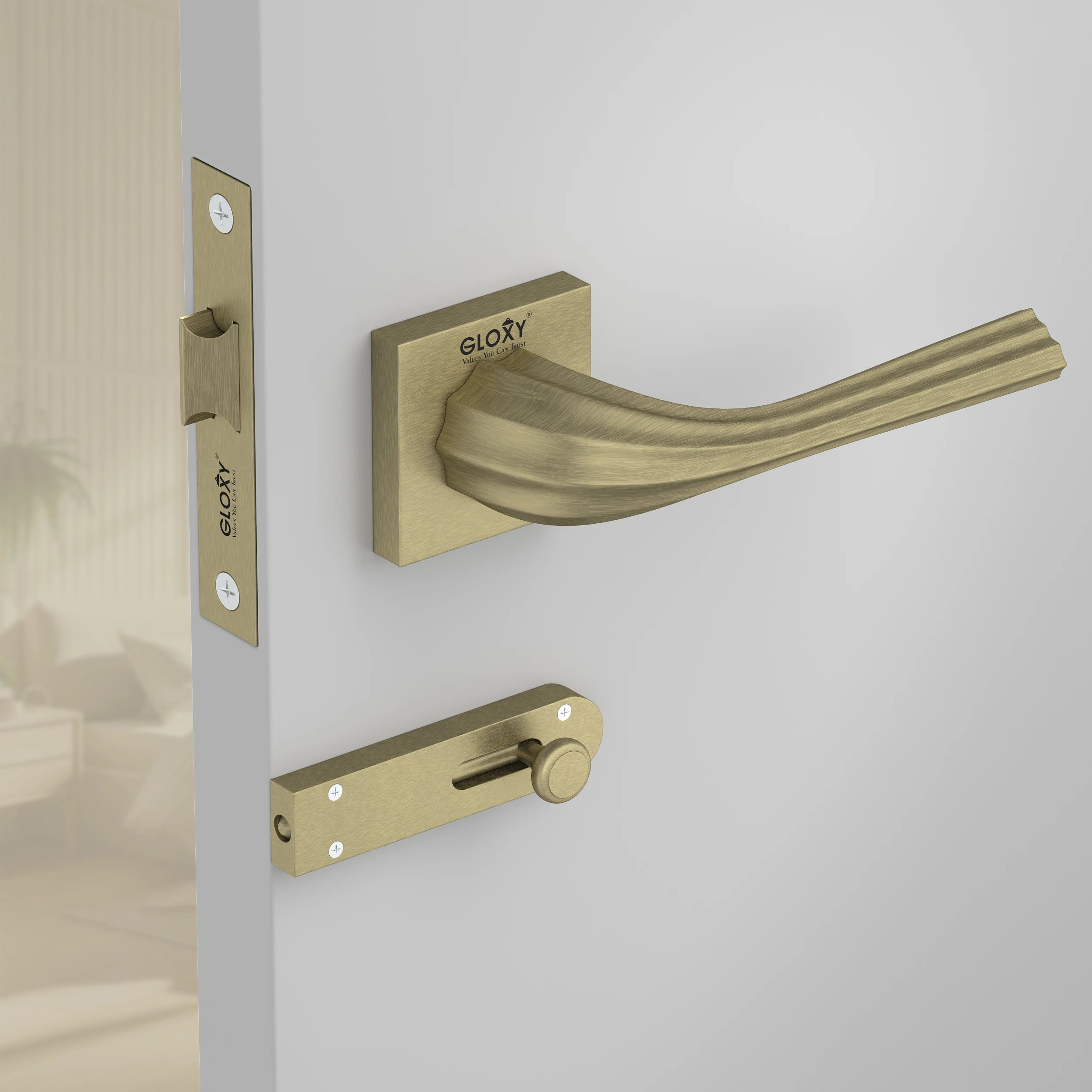 Gloxy Forta Series Antique Finish Mortise Bathroom Door Latch Lock With Handle