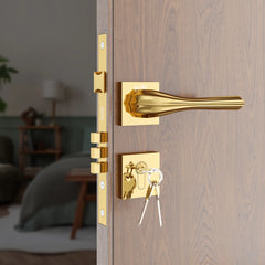 Style Mute Handle Lock Mortise Door Locks for Main Door Handle Set with Brass Lock Body Set(Gold)-by GLOXY®