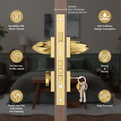 Style Mute Handle Lock Mortise Door Locks for Main Door Handle Set with Brass Lock Body Set(Gold)-by GLOXY®