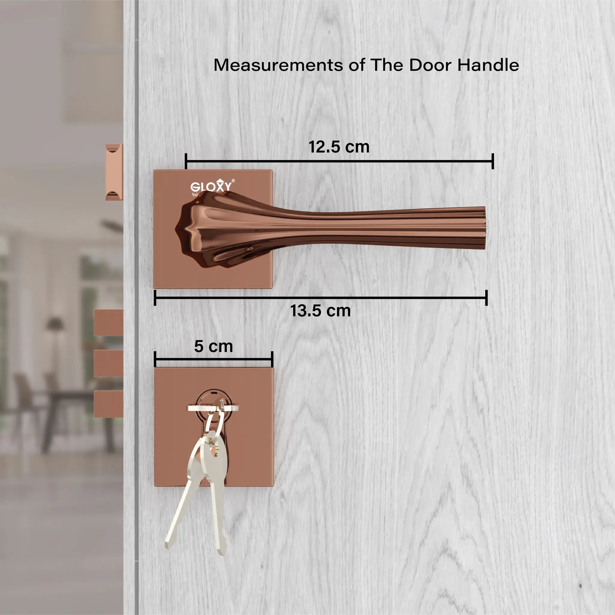 Gloxy Forta Series Rose Gold Finish Mortise Main Door Key Lock With Handle