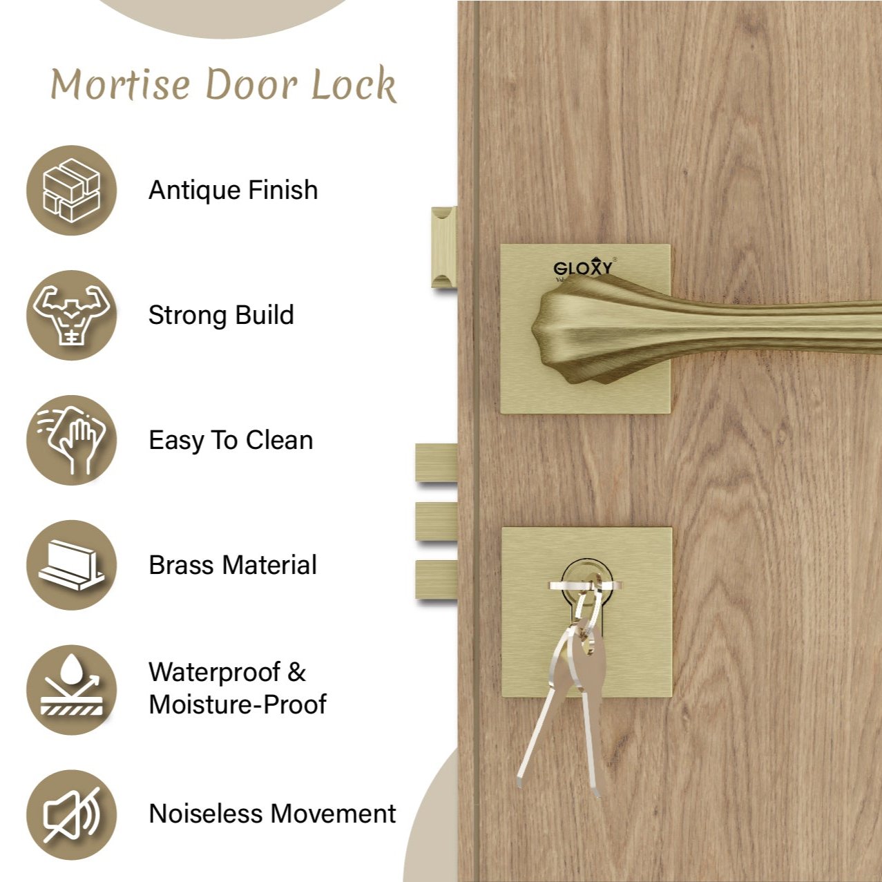 Mortise Door Handles Main Door Lock Handles Set with 3 Keys for Safety of Home | Bedroom, Office, Hotel, Home(Antique)-by GLOXY®