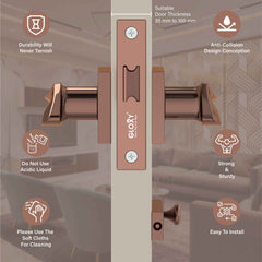 Gloxy Mortise Baby Latch Locks for Bathroom Door Lock, Balcony Store Room Door Lock, Mortise Keyless Handle Set with Brass Baby Latch for All Door| Rose Gold Finish (2 Years Warranty, Pack of 1)