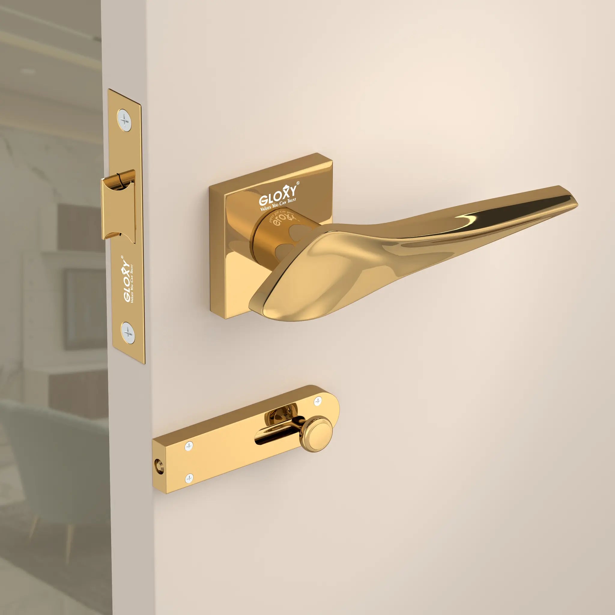 Gloxy Turox Series Gold Finish Mortise Bathroom Door Latch Lock With Handle