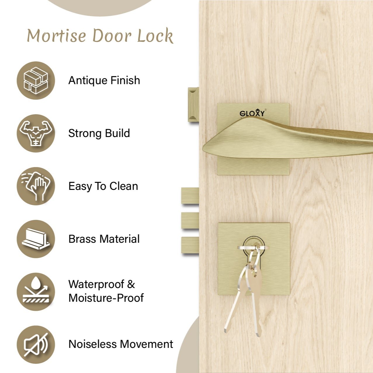 Mortise Door Handles Main Door Lock Handles Set with 3 Keys for Safety of Home | Bedroom, Office, Hotel, Home(Antique)-by GLOXY®