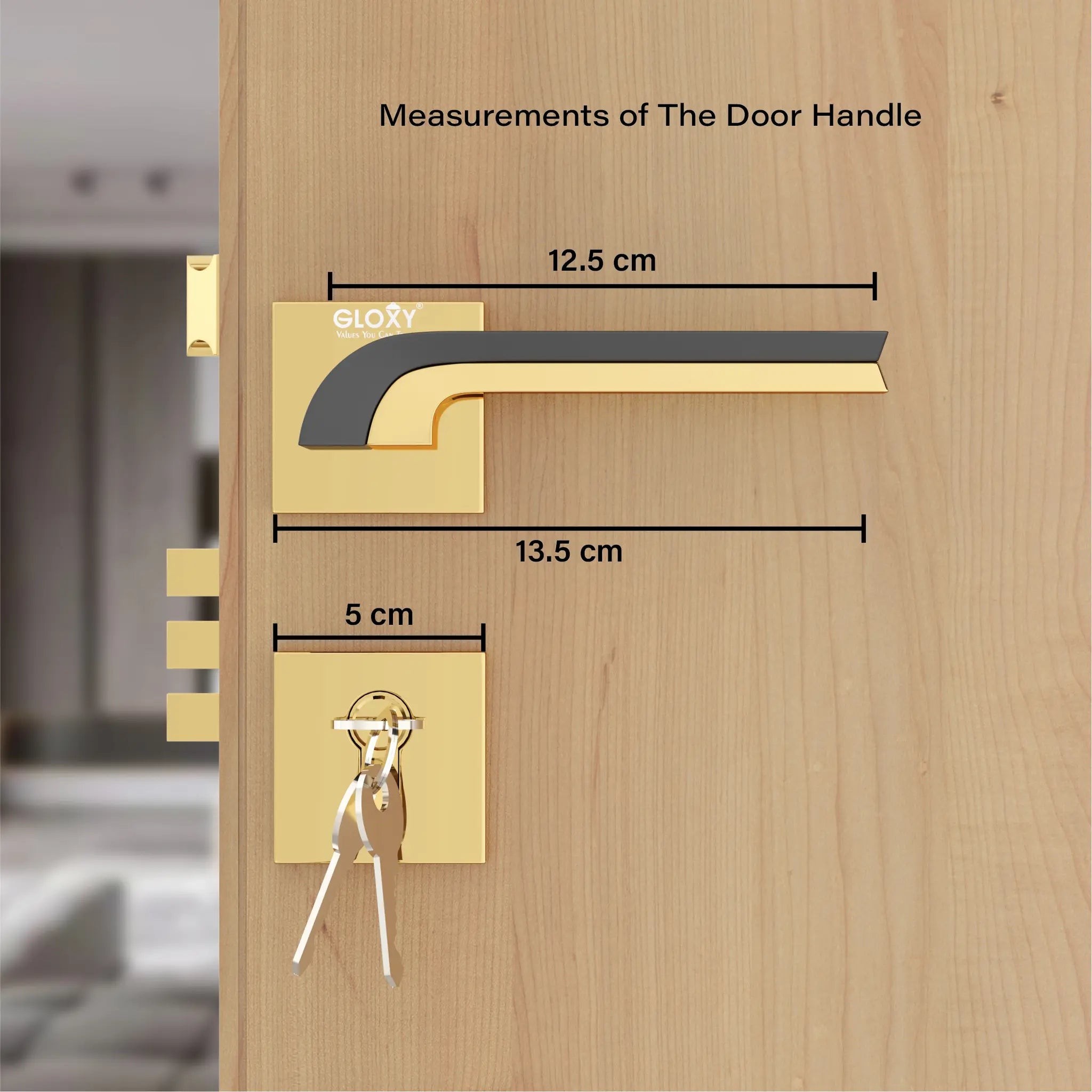 Mortise Door Handles Main Door Lock Handles Set with 3 Keys for Safety of Home | Bedroom, Office, Hotel, Home(Gold)-by GLOXY®
