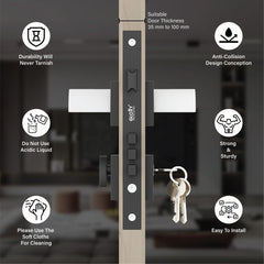 Mortise Door Handles Main Door Lock Handles Set with 3 Keys for Safety of Home | Bedroom, Office, Hotel, Home(Black)-by GLOXY®