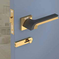 GLOXY Brass Door Lock for Balcony Store Room Door Lock, Mortise Keyless Handle Set with Brass Baby Latch for Home,Office,Hotel | Gold & Black Finish (2 Years Warranty, Pack of 1)