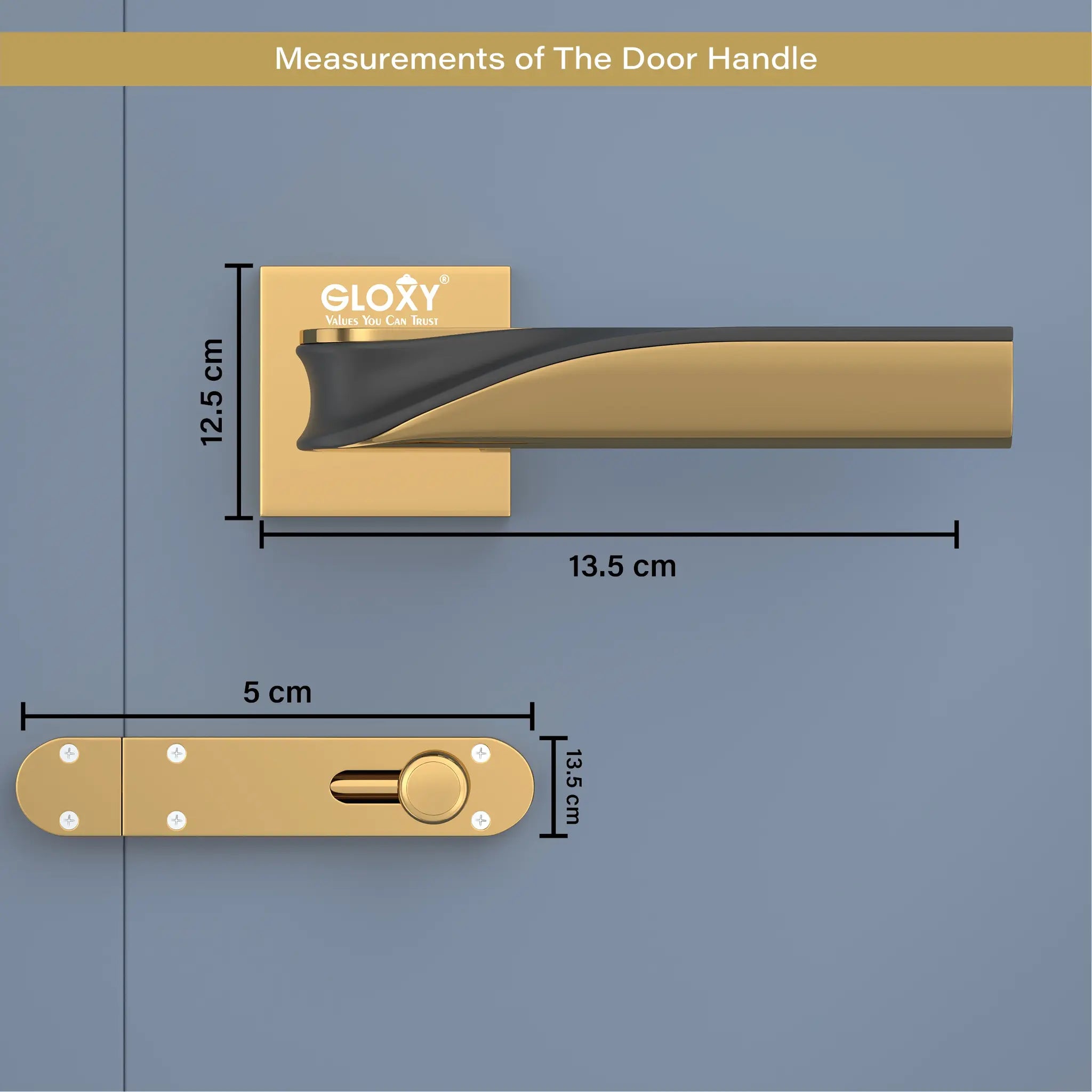 Gloxy Morza Series Gold Finish Mortise Bathroom Door Latch Lock With Handle