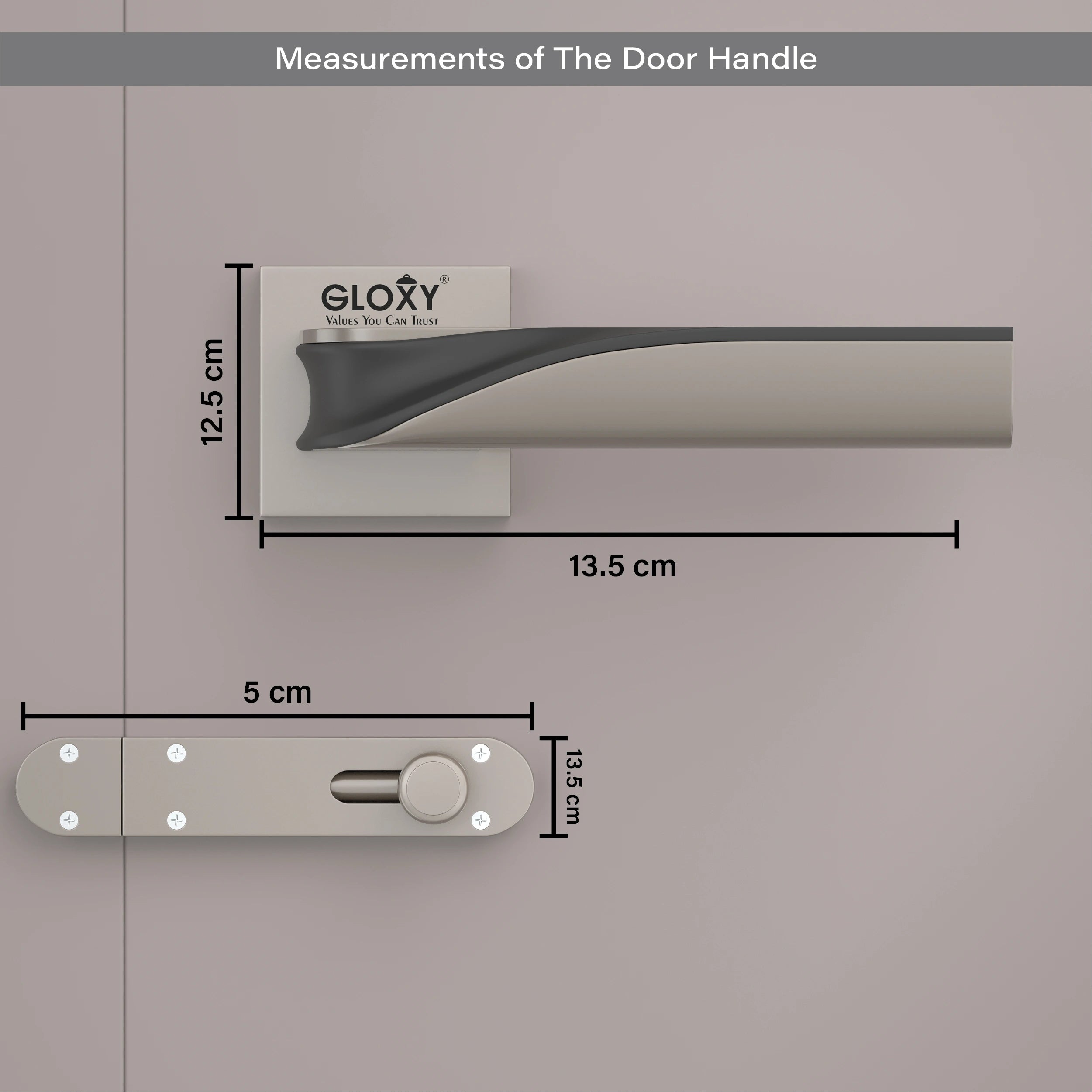 Gloxy Morza Series Satin Chrome Finish Mortise Bathroom Door Latch Lock With Handle