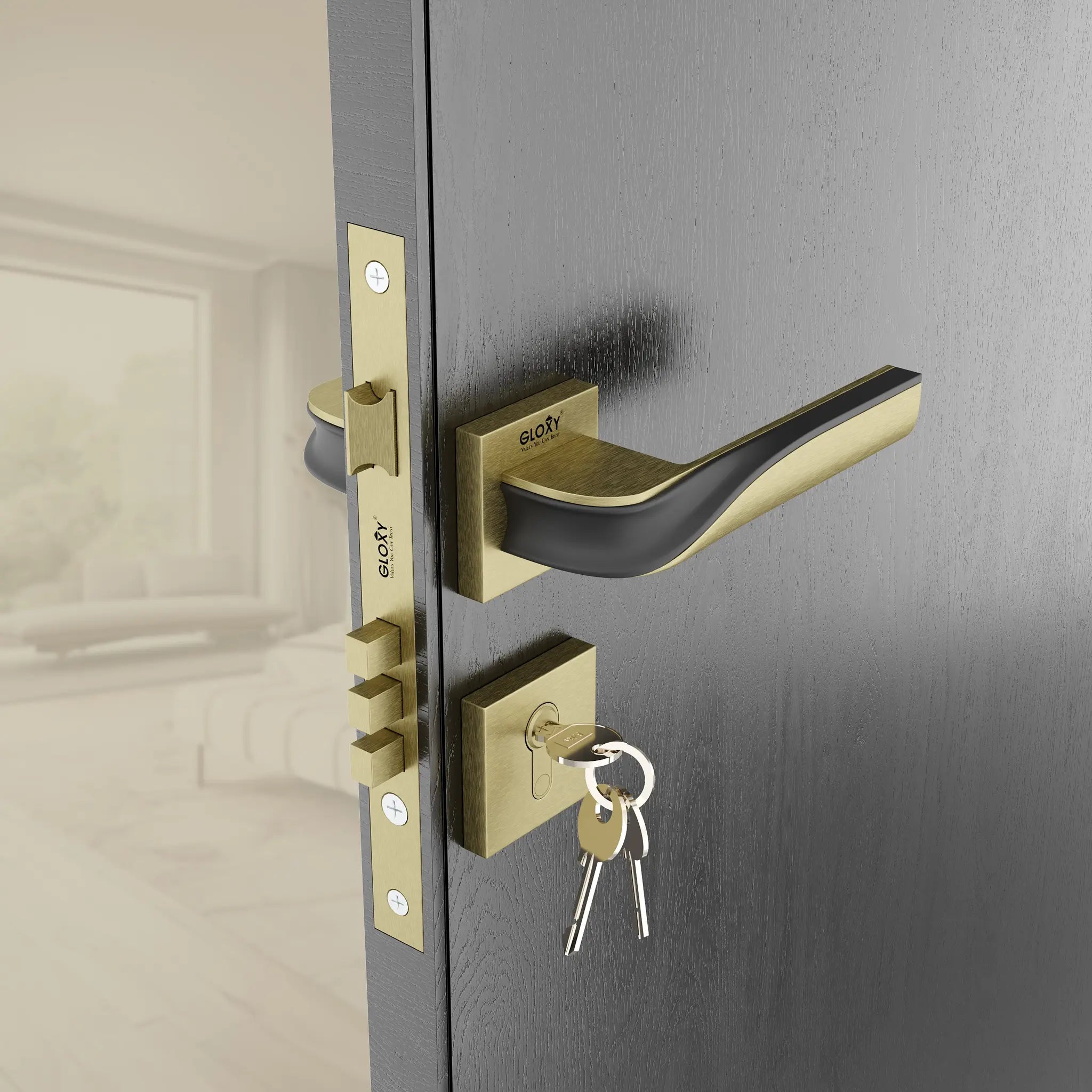 Gloxy Morza Series Antique Finish Mortise Main Door key Lock With Handle