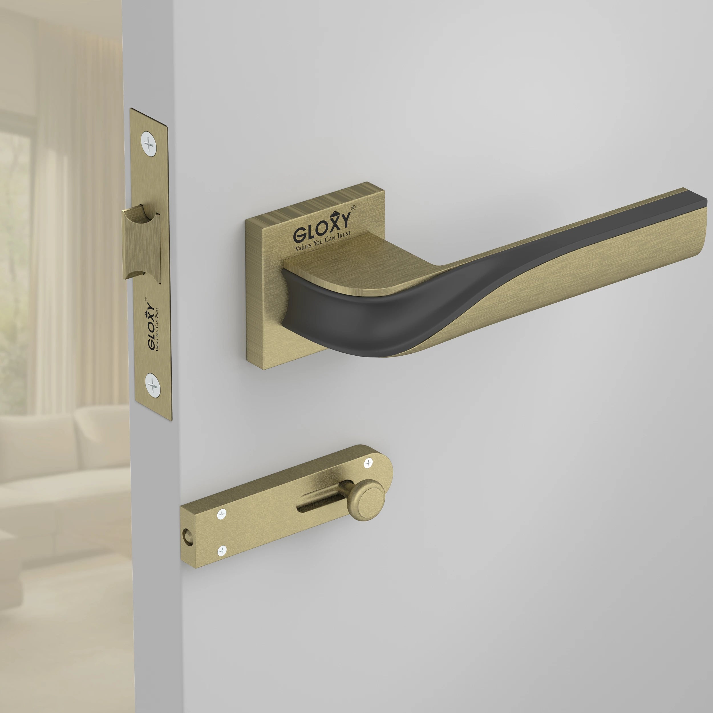 Gloxy Morza Series Antique Finish Mortise Bathroom Door Latch Lock With Handle