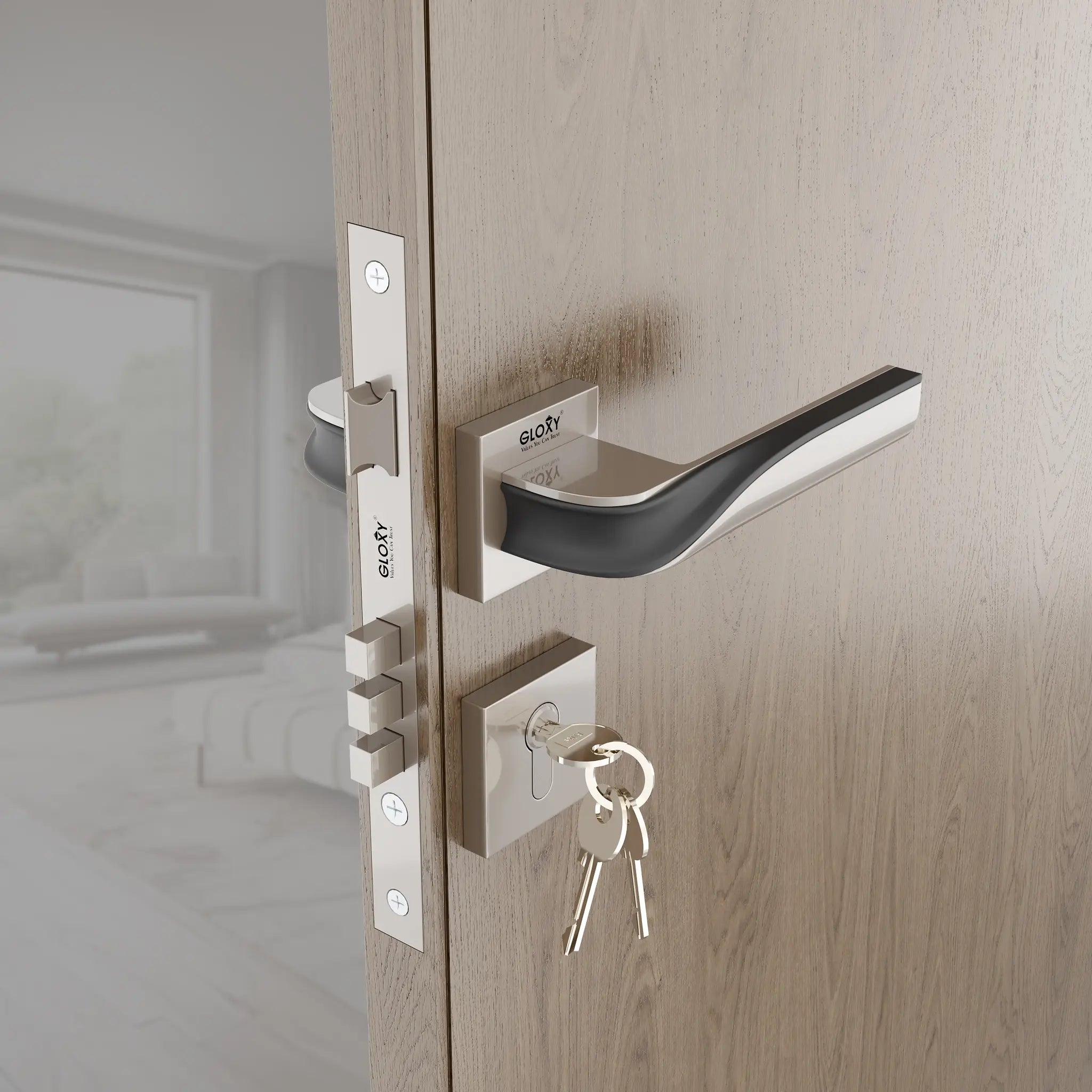 Gloxy Morza Series Satin Chrome Finish Mortise Main Door key Lock With Handle