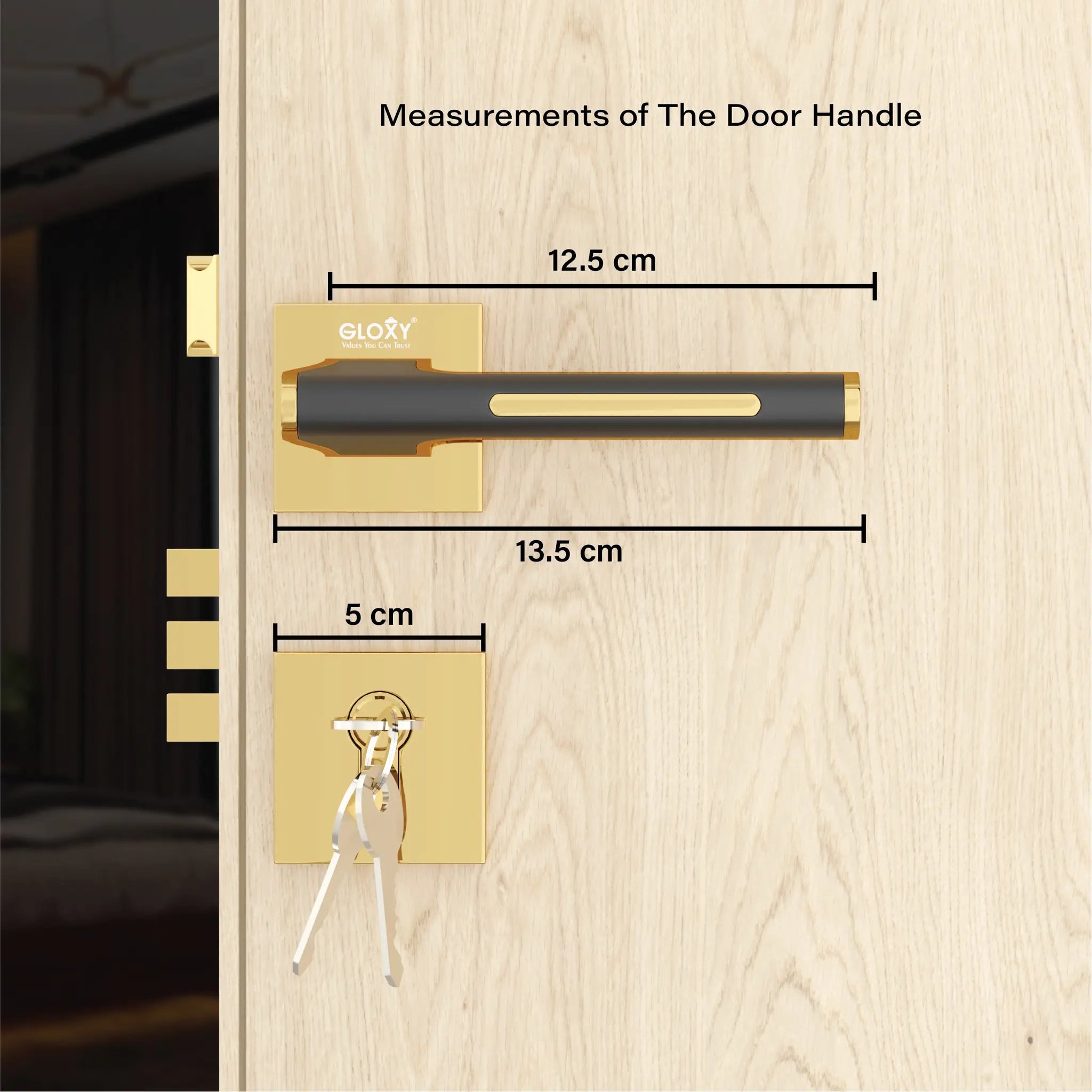 Gloxy Orbix Series Gold Finish Mortise Main Door key Lock With Handle
