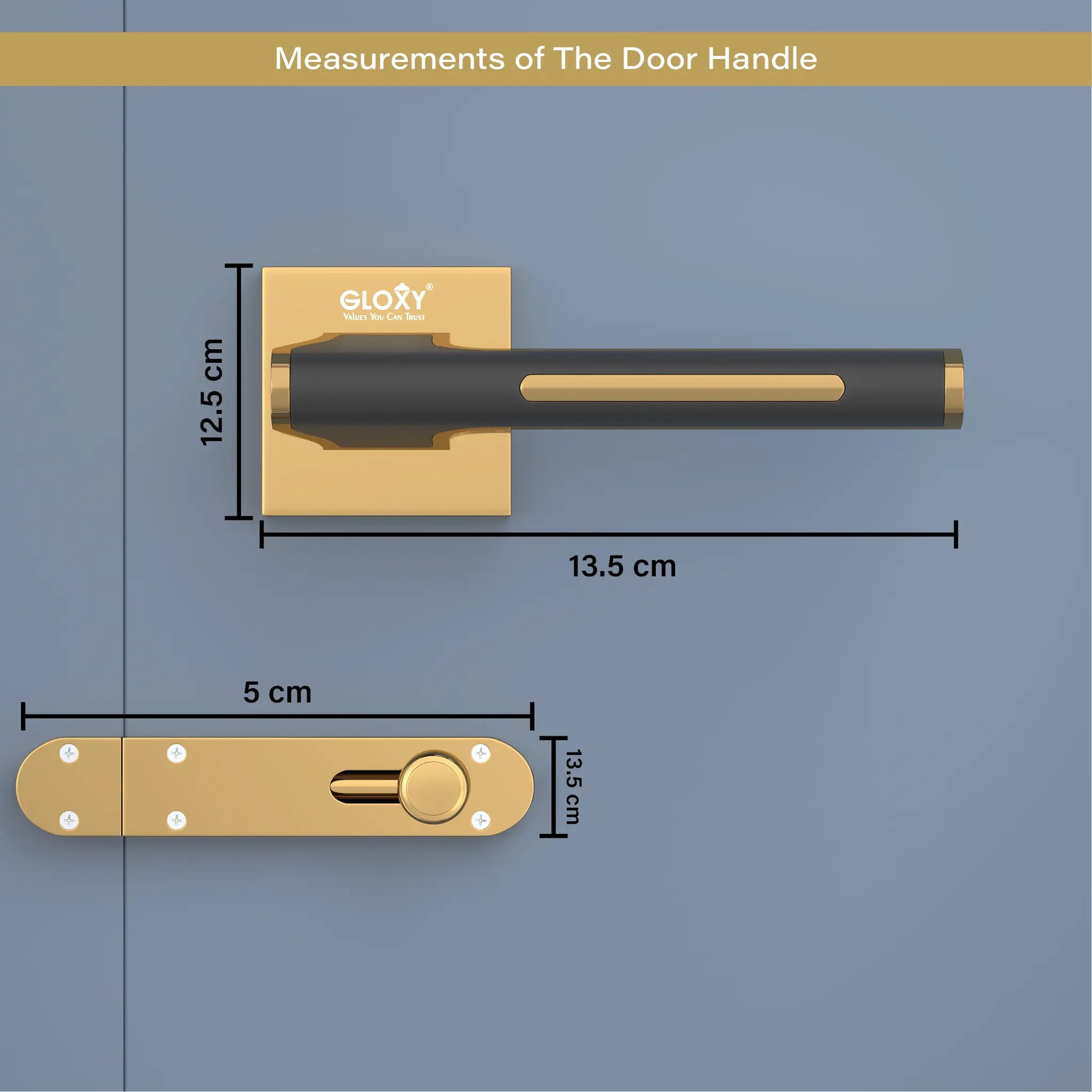 Gloxy Orbix Series Gold Finish Mortise Bathroom Door Latch Lock With Handle