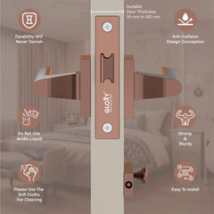 GLOXY Brass Door Lock for Balcony Store Room Door Lock, Mortise Keyless Handle Set with Brass Baby Latch for Home,Office,Hotel | Rose Gold & Black Finish (2 Years Warranty, Pack of 1)