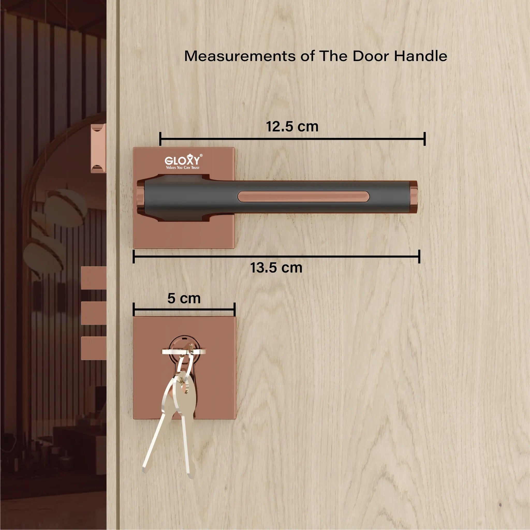 Gloxy Orbix Series Rose Gold Finish Mortise Main Door key Lock With Handle