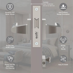 GLOXY Brass Door Lock for Balcony Store Room Door Lock, Mortise Keyless Handle Set with Brass Baby Latch for Home,Office,Hotel | Satin & Black Finish (2 Years Warranty, Pack of 1)