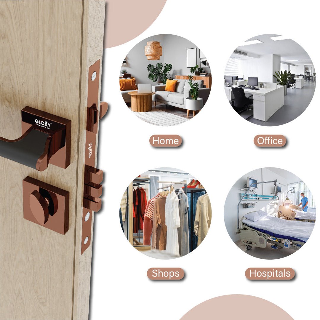 Mortise Door Handles Main Door Lock Handles Set with 3 Keys for Safety of Home | Bedroom, Office, Hotel, Home(Rose Gold)-by GLOXY®