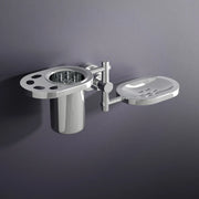Gloxy Round Shape Stainless Steel 202 Grade Chrome Finish Single Soap Holder With Tumbler & Toothbrush Holder