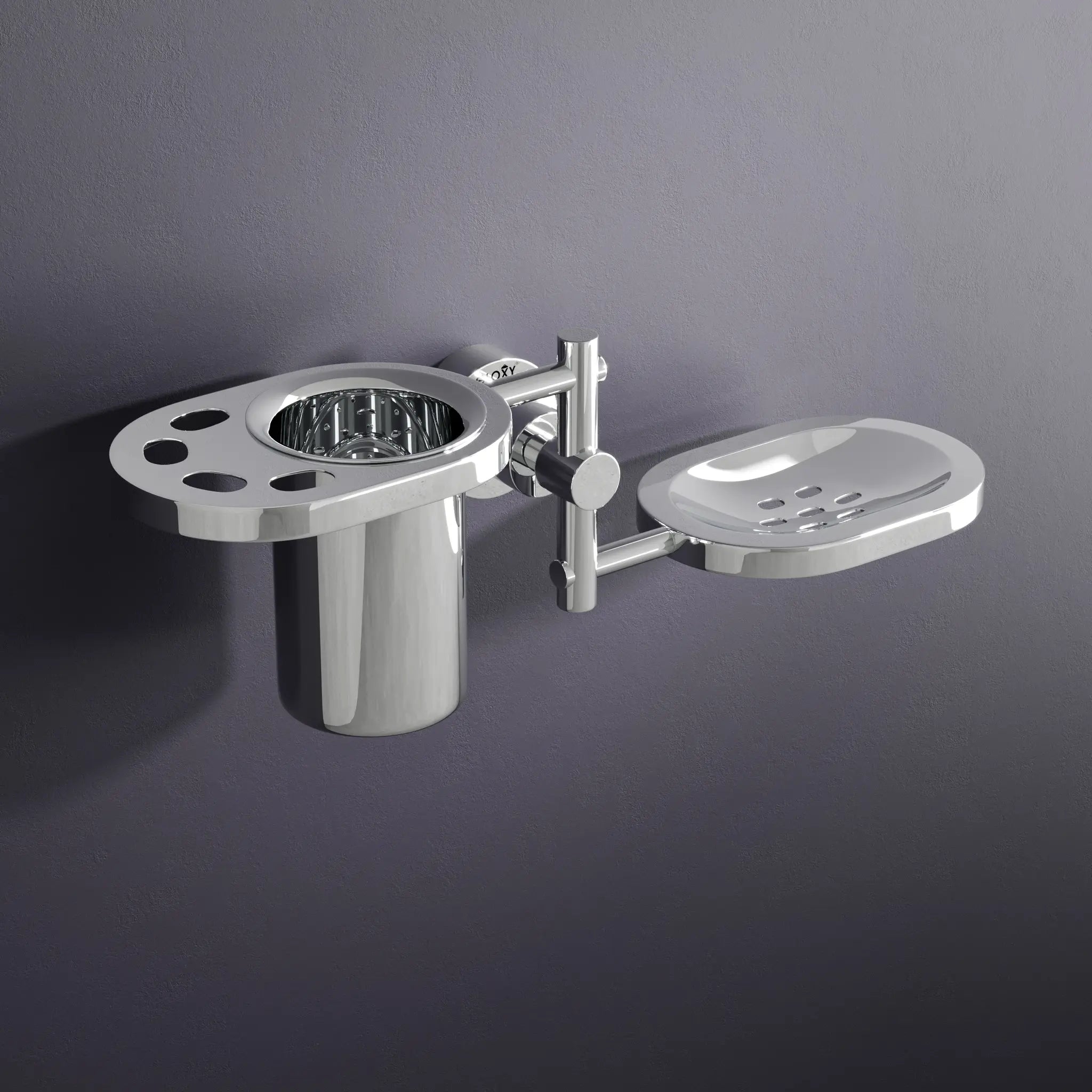 Round Shape Stainless Steel SS304 Soap Dish with Glass Toothbrush Holder(Silver)-by GLOXY®
