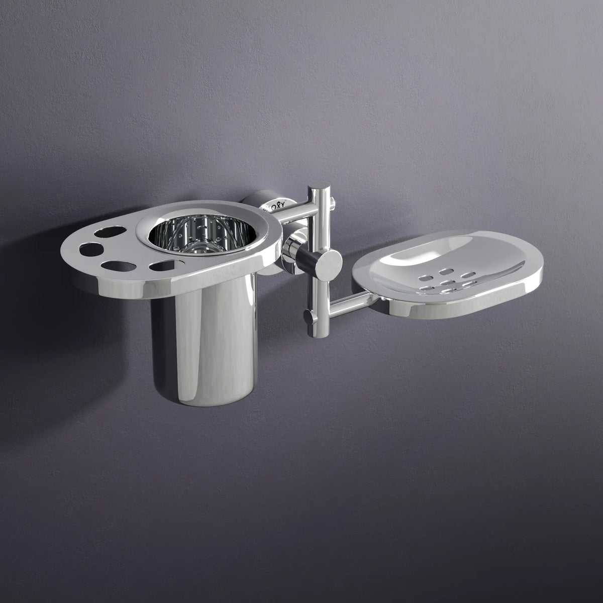 Round Shape Stainless Steel SS304 Soap Dish with Glass Toothbrush Holder(Silver)-by GLOXY®