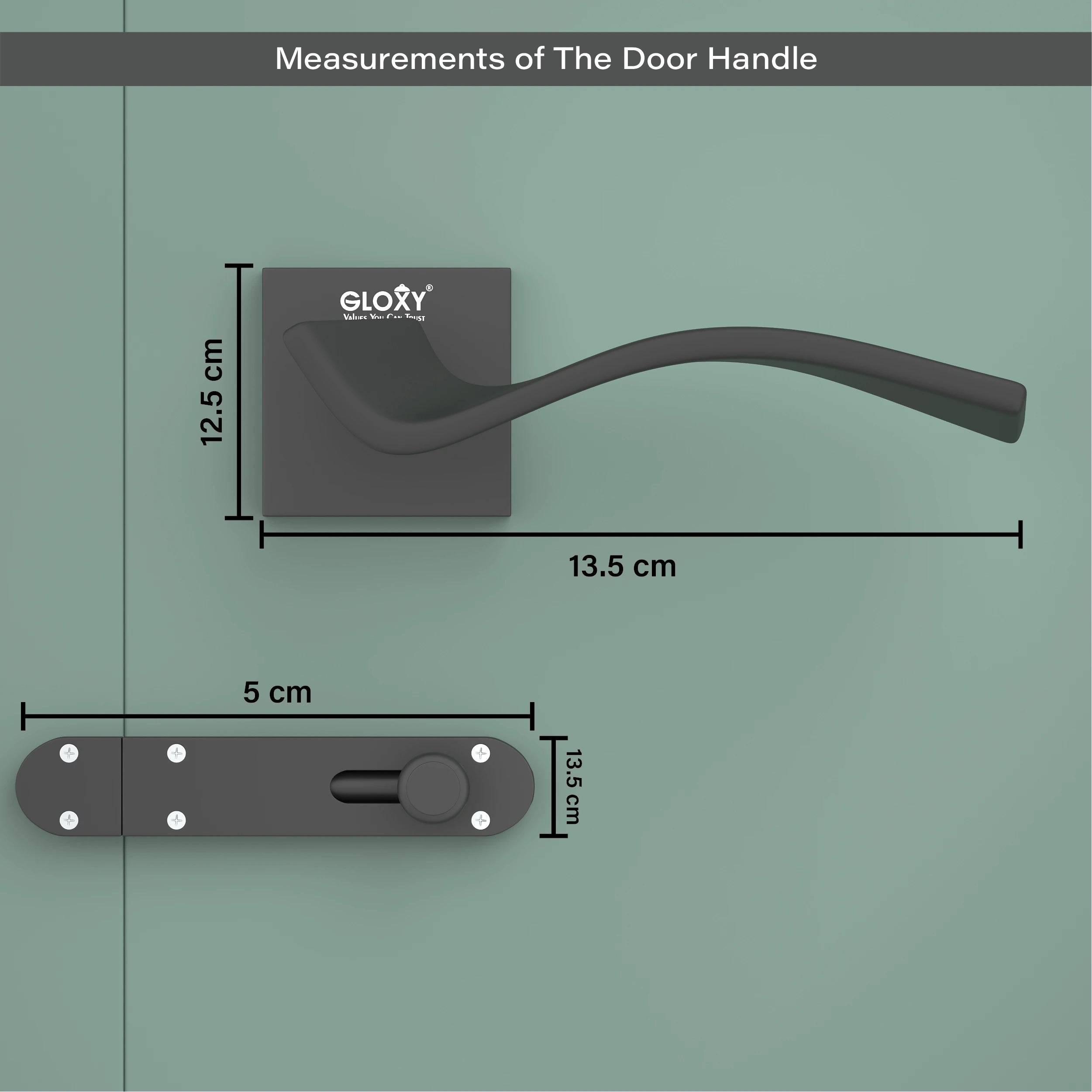 Gloxy Ronik Series Black Finish Mortise Bathroom Door Latch Lock With Handle