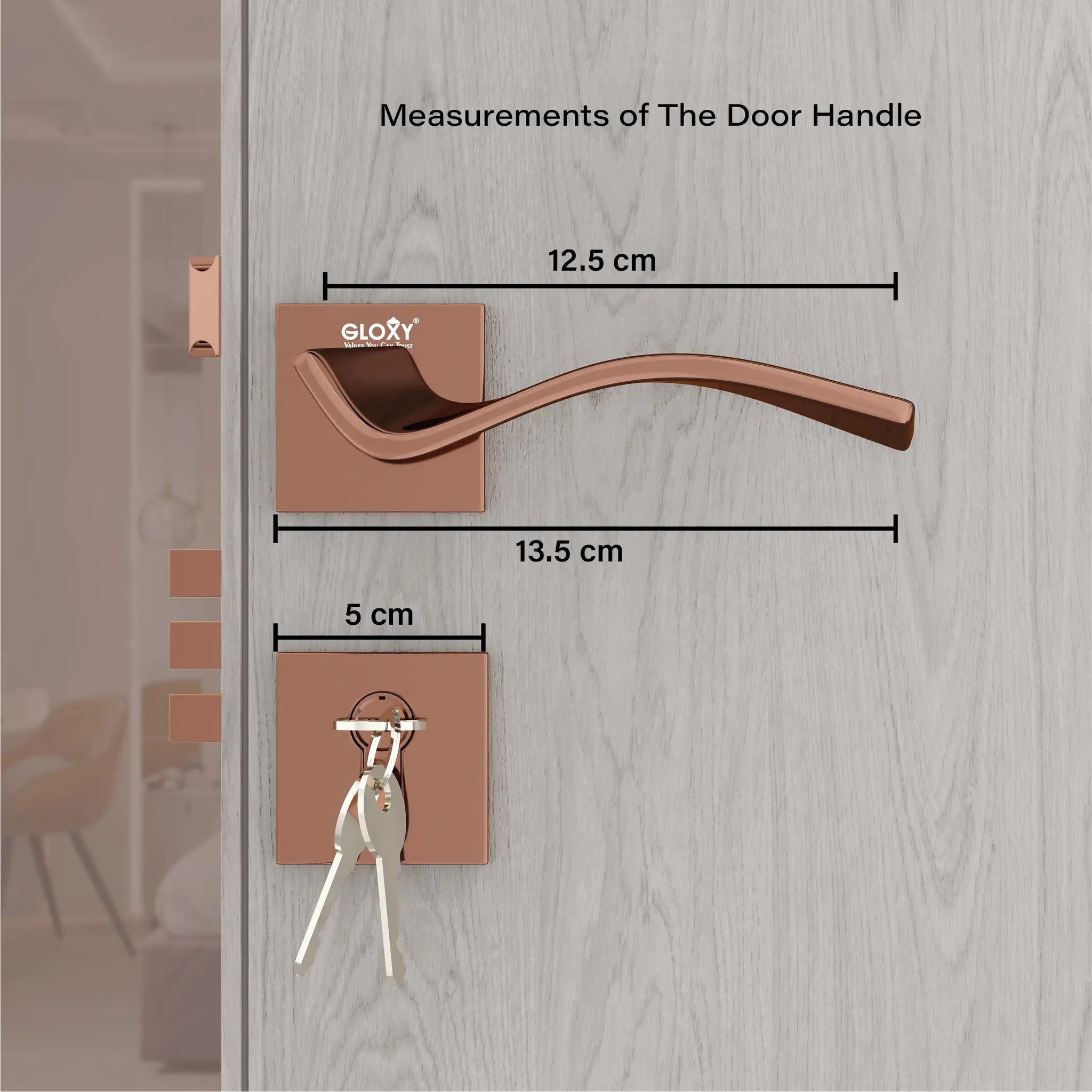 Gloxy Ronik Series Rose Gold Finish Mortise Main Door key Lock With Handle