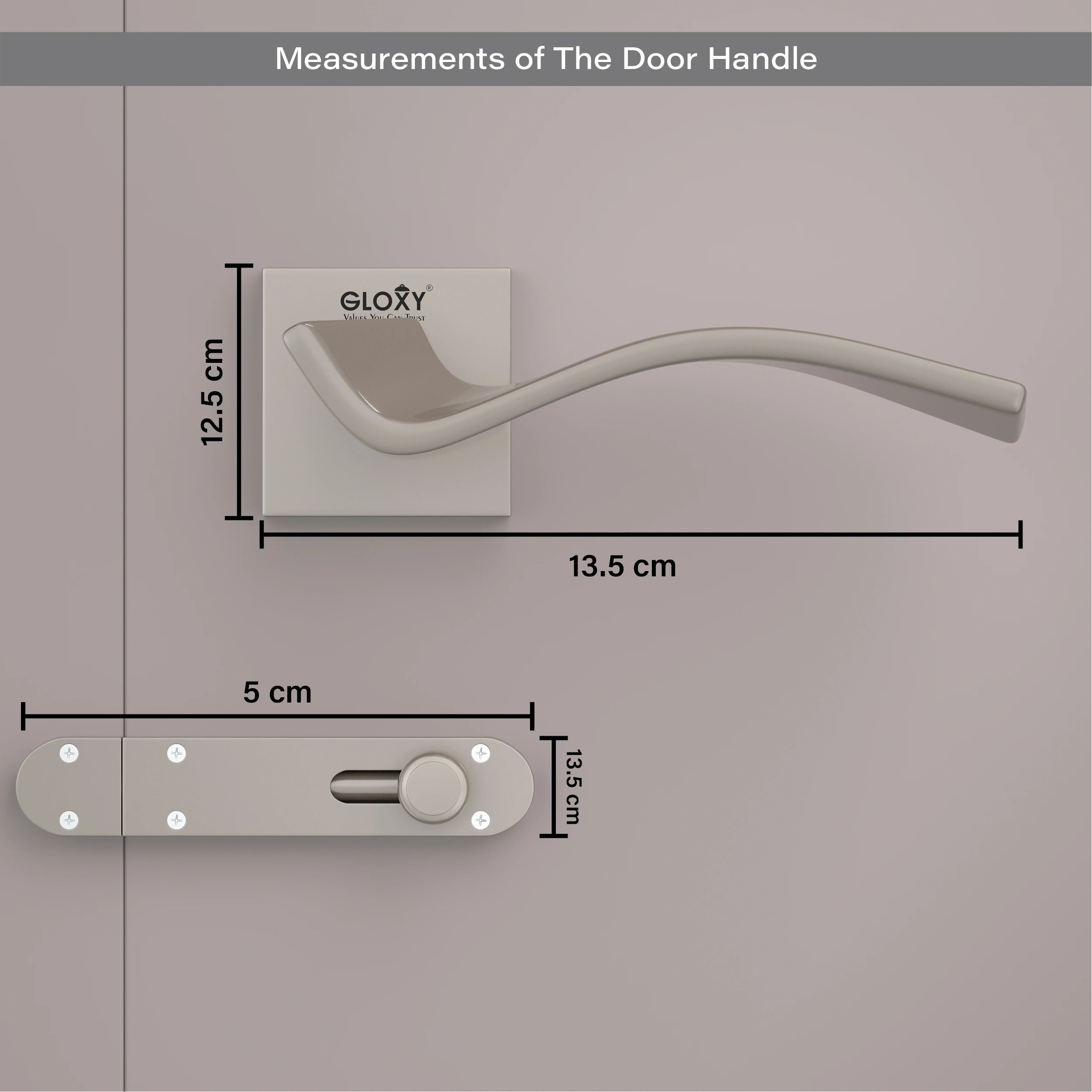 Gloxy Ronik Series Satin Chrome Finish Mortise Bathroom Door Latch Lock With Handle