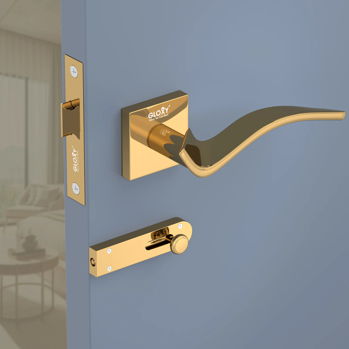 GLOXY Brass Door Lock for Balcony Store Room Door Lock, Mortise Keyless Handle Set with Brass Baby Latch for Home,Office,Hotel | Gold Finish (2 Years Warranty, Pack of 1)