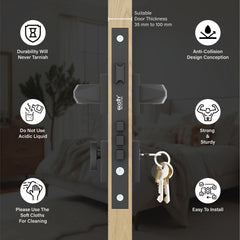 Mortise Door Handles Main Door Lock Handles Set with 3 Keys for Safety of Home | Bedroom, Office, Hotel, Home(Black)-by GLOXY®