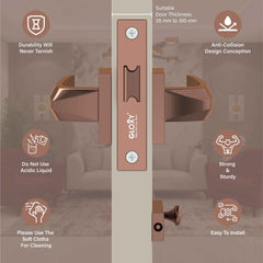 GLOXY Brass Door Lock for Balcony Store Room Door Lock, Mortise Keyless Handle Set with Brass Baby Latch for Home,Office,Hotel | Rose Gold Finish (2 Years Warranty, Pack of 1)