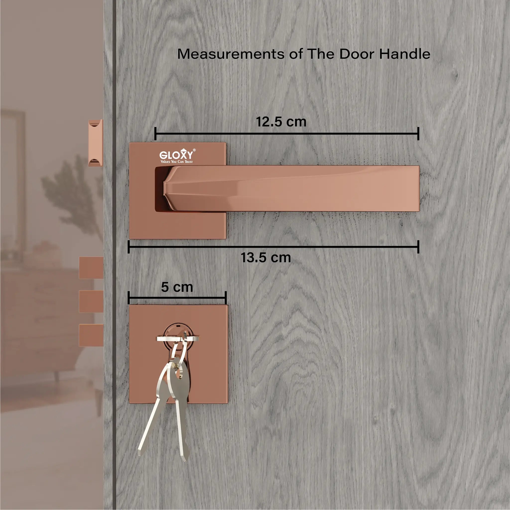 Gloxy Venlo Series Rose Gold Finish Mortise Main Door key Lock With Handle