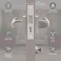 GLOXY Brass Door Lock for Balcony Store Room Door Lock, Mortise Keyless Handle Set with Brass Baby Latch for Home,Office,Hotel | Satin Chrome Finish (2 Years Warranty, Pack of 1)