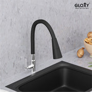 Gloxy Brass Kitchen Faucet with Chrome Finished Leak Proof Touch Lever - Grey 20 Inch Silicon Flexible Spout with Single Flow Water Saving Nozzle for Kitchen - 10 Years Warranty on Spindle Only