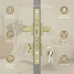 Mortise Door Handles Main Door Lock Handles Set with 3 Keys for Safety of Home | Bedroom, Office, Hotel, Home(Antique)-by GLOXY®