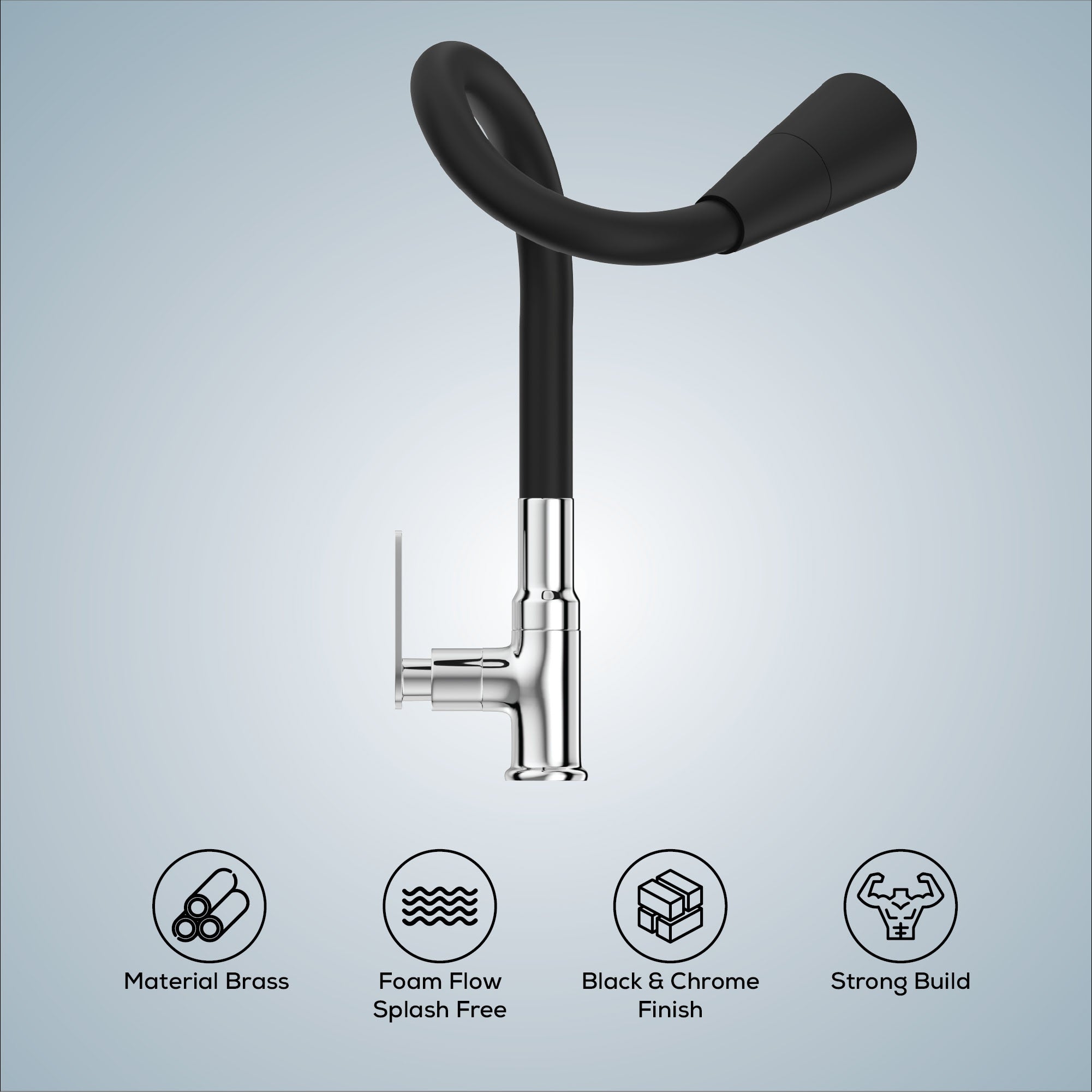 Gloxy Brass Kitchen Faucet with Chrome Finished Leak Proof Touch Lever - Grey 20 Inch Silicon Flexible Spout with Single Flow Water Saving Nozzle for Kitchen - 10 Years Warranty on Spindle Only