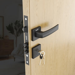 Mortise Door Handles Main Door Lock Handles Set with 3 Keys for Safety of Home | Bedroom, Office, Hotel, Home(Black)-by GLOXY®