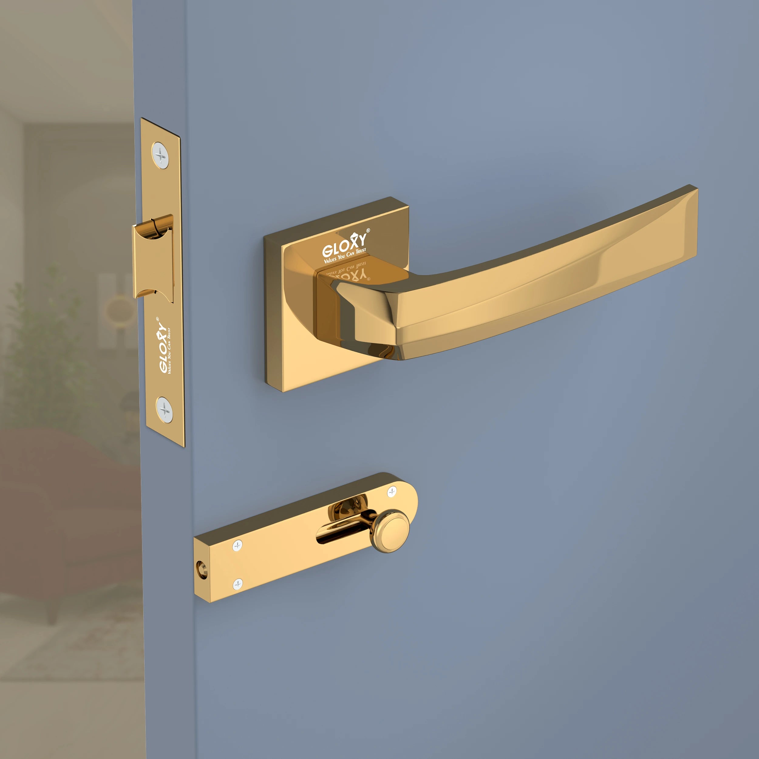 Gloxy Venlo Series Gold Finish Mortise Bathroom Door Latch Lock With Handle