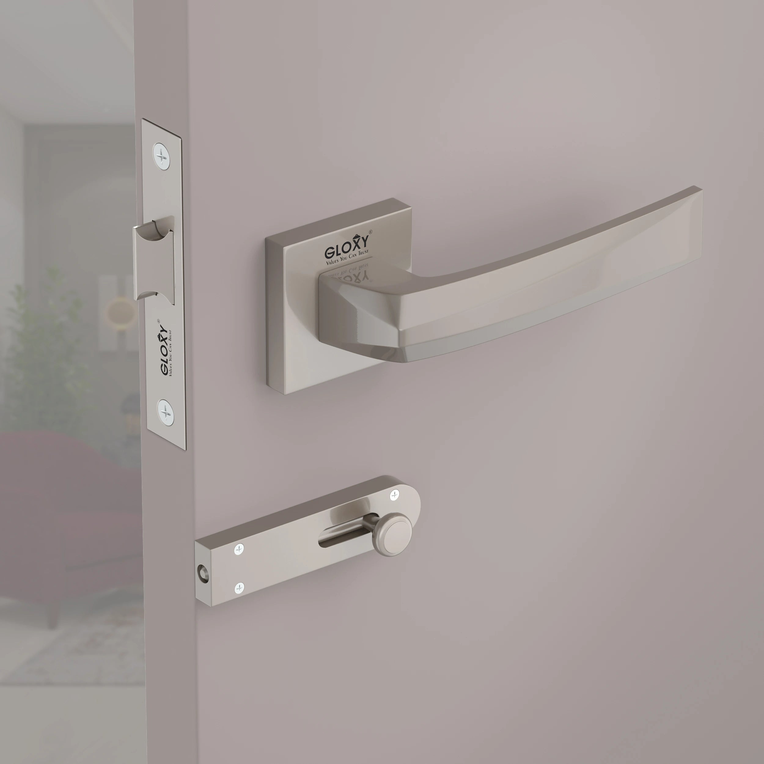 Gloxy Venlo Series Satin Chrome Finish Mortise Bathroom Door Latch Lock With Handle