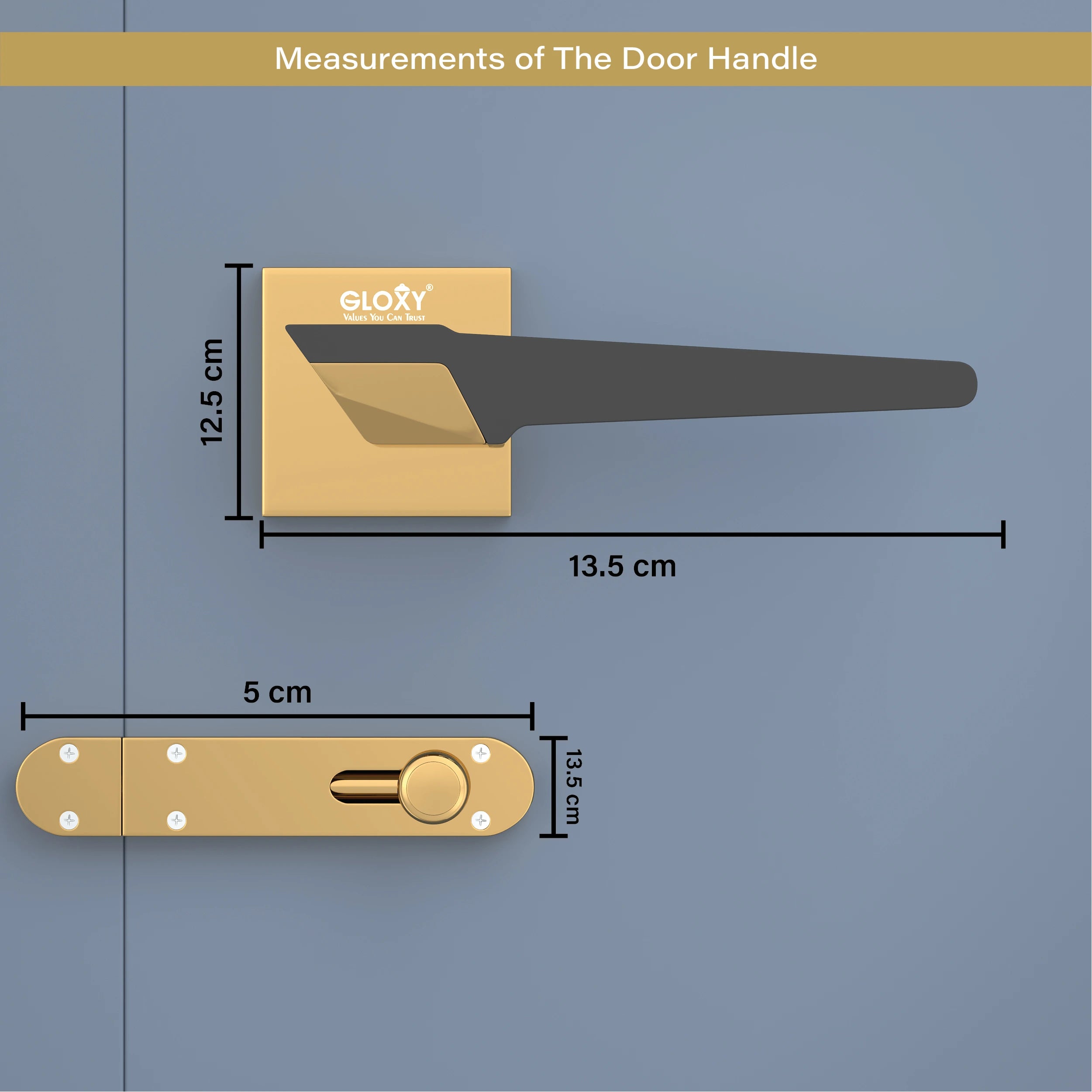 Gloxy Sento Series Gold Finish Mortise Bathroom Door Latch Lock With Handle
