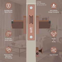 GLOXY Brass Door Lock for Balcony Store Room Door Lock, Mortise Keyless Handle Set with Brass Baby Latch for Home,Office,Hotel |Rose Gold & Black Finish (2 Years Warranty, Pack of 1)