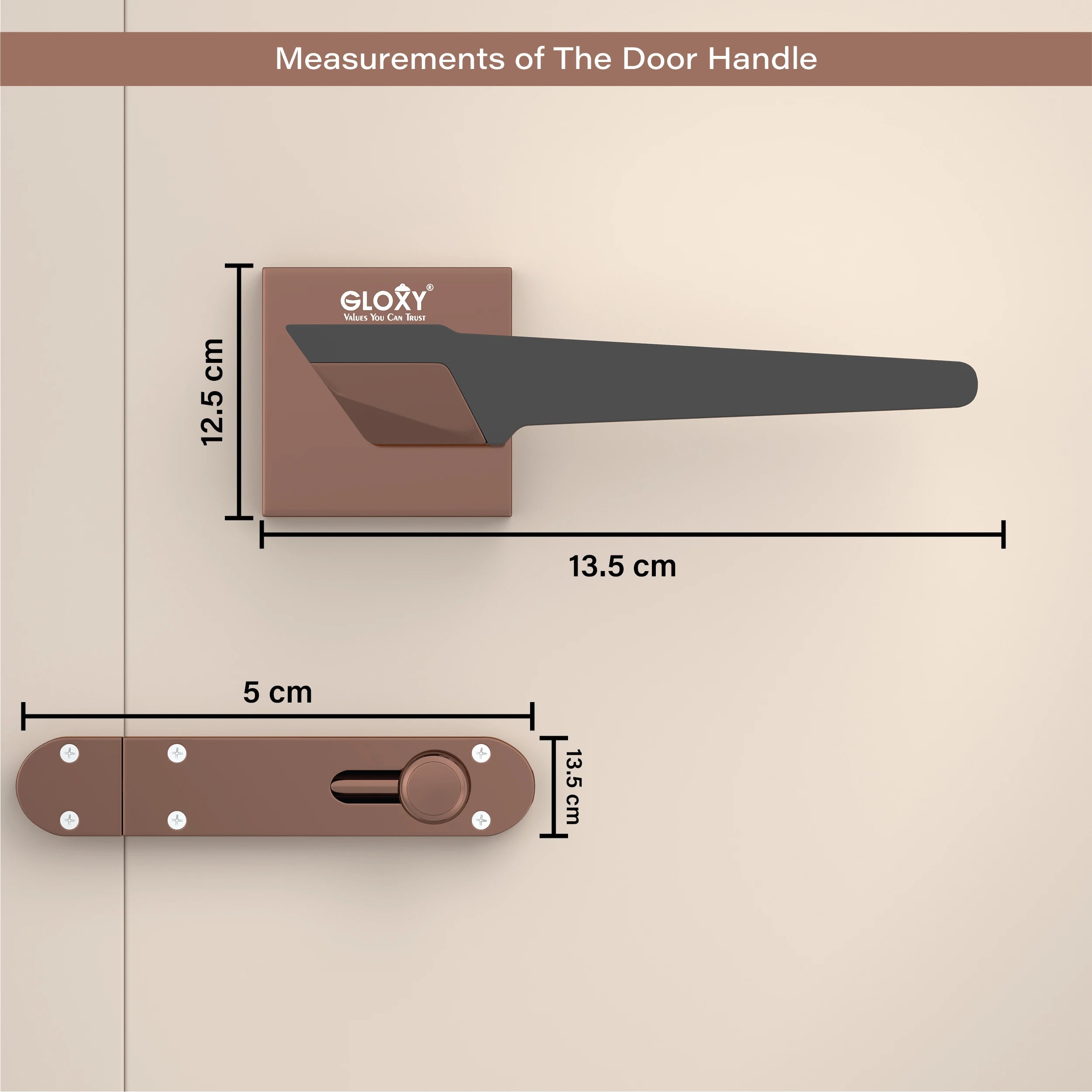 Gloxy Sento Series Rose Gold Finish Mortise Bathroom Door Latch Lock With Handle
