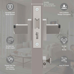 GLOXY Brass Door Lock for Balcony Store Room Door Lock, Mortise Keyless Handle Set with Brass Baby Latch for Home,Office,Hotel | Satin Chrome Finish (2 Years Warranty, Pack of 1)