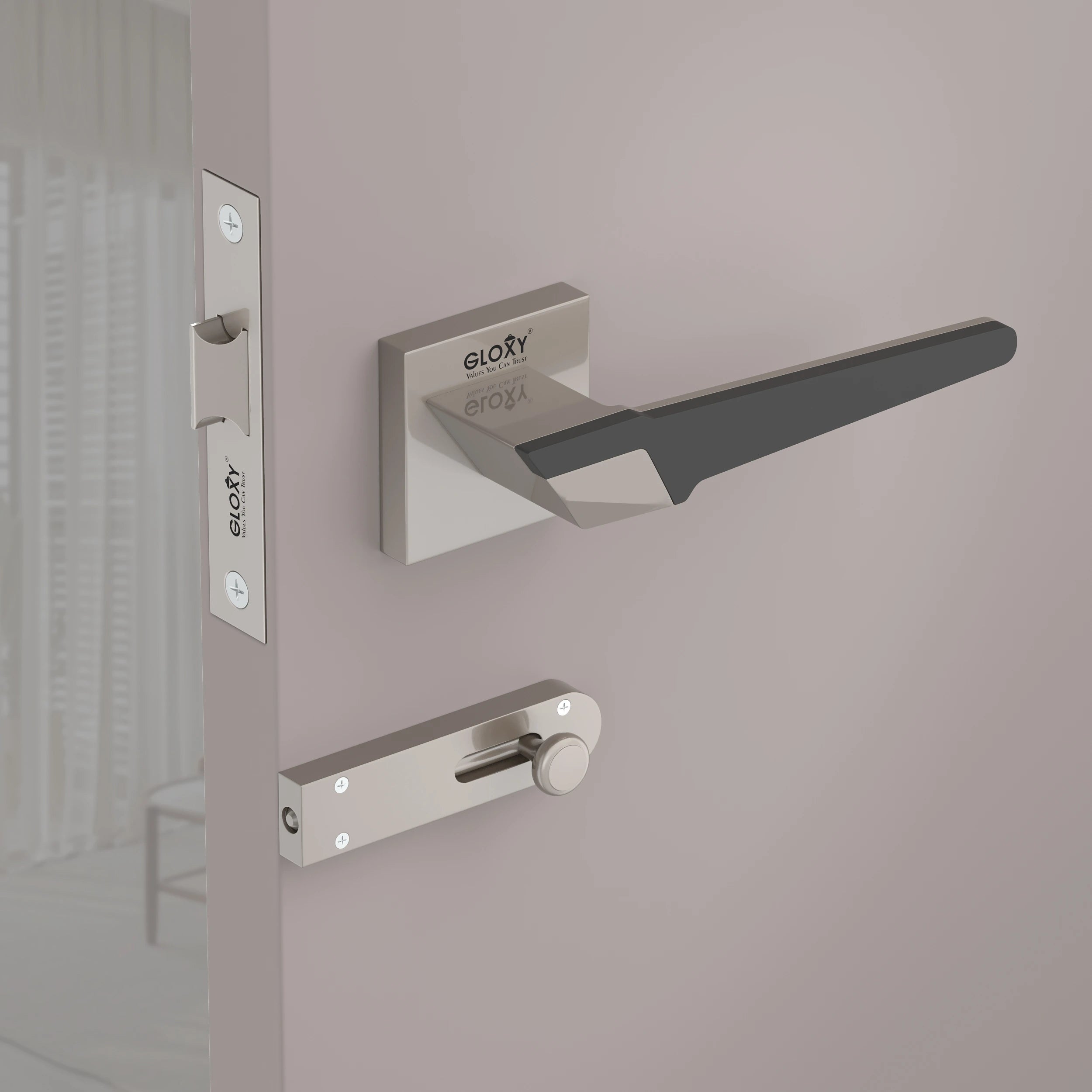Gloxy Sento Series Satin Chrome Finish Mortise Bathroom Door Latch Lock With Handle
