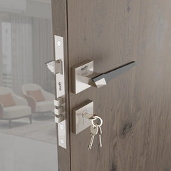 Mortise Door Handles Main Door Lock Handles Set with 3 Keys for Safety of Home | Bedroom, Office, Hotel, Home(Satin Chrome)-by GLOXY®