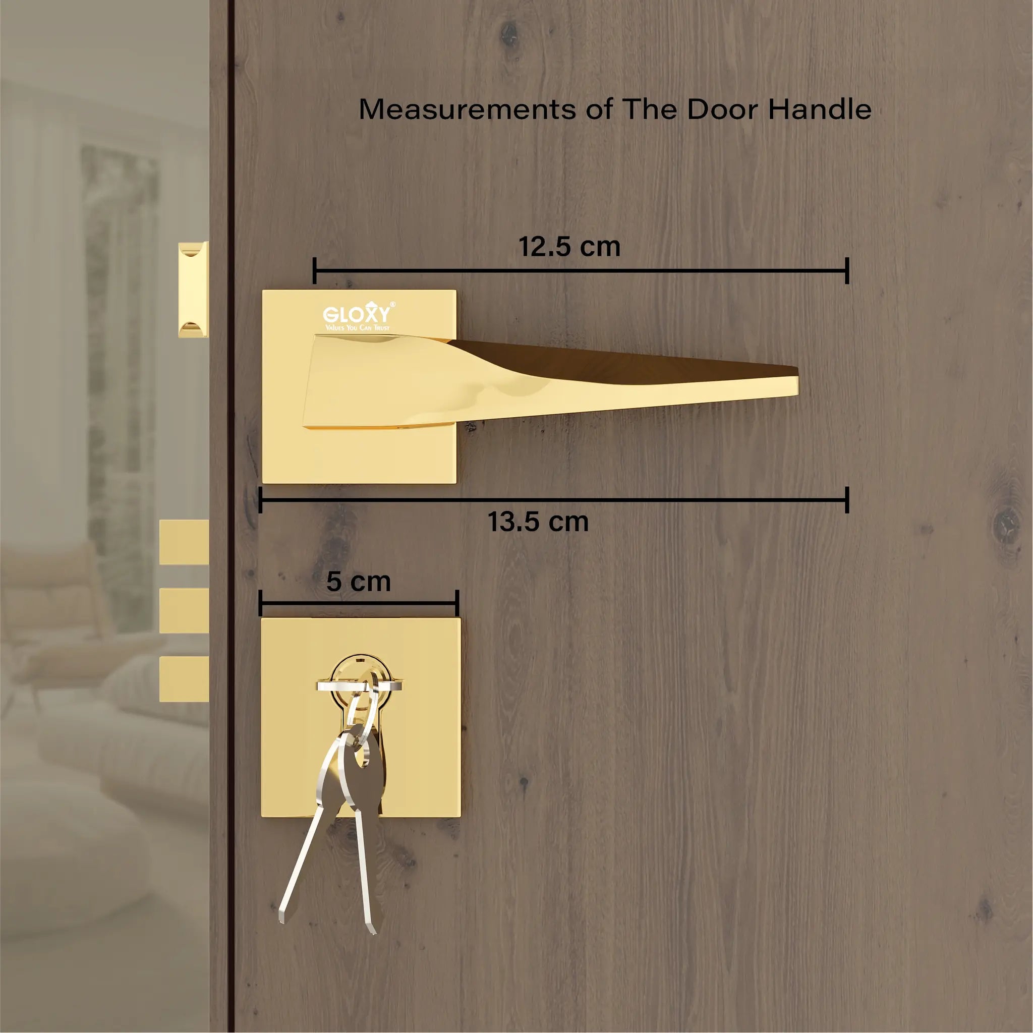 Gloxy Oxlar Series Gold Finish Mortise Main Door key Lock With Handle