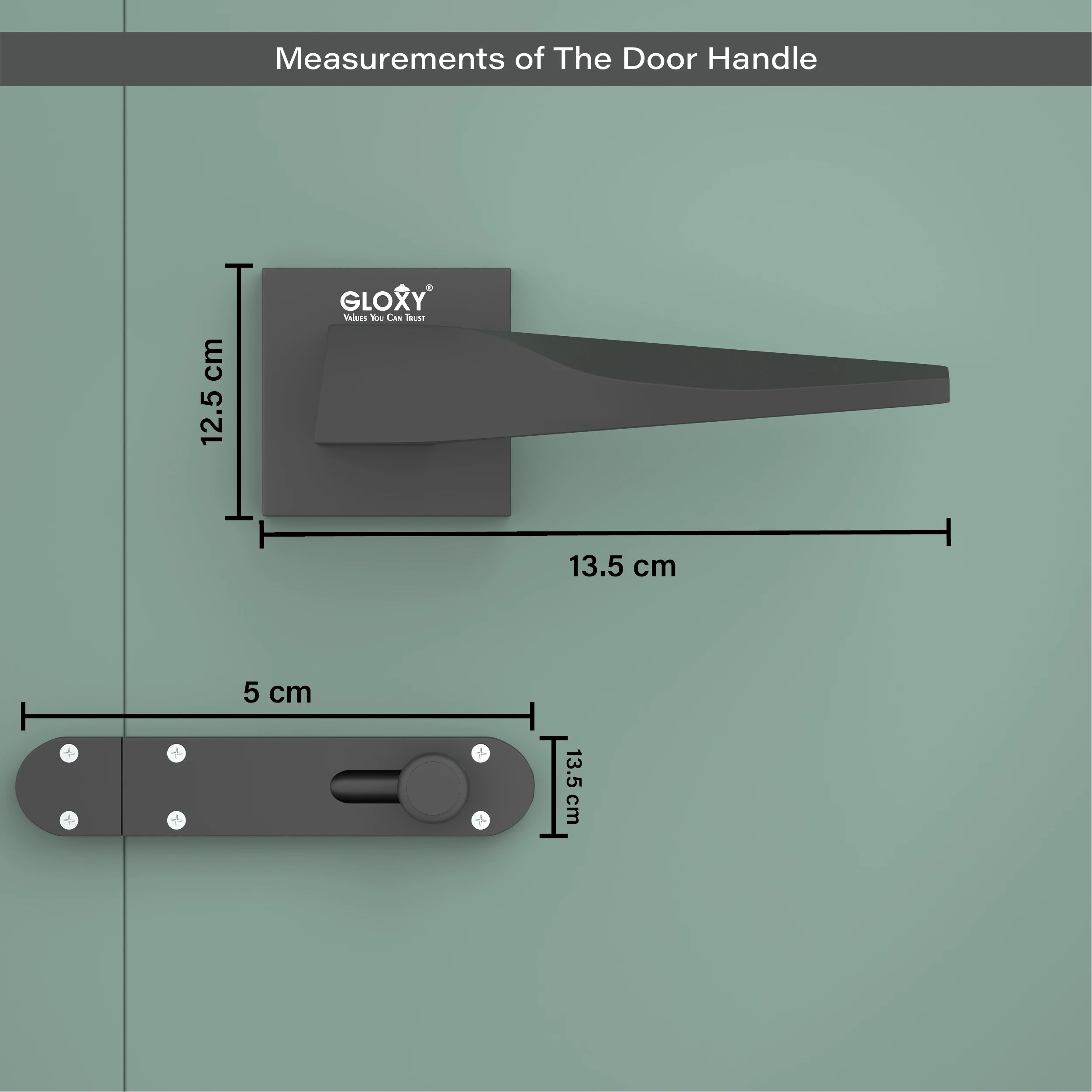 Gloxy Oxlar Series Black Finish Mortise Bathroom Door Latch Lock With Handle