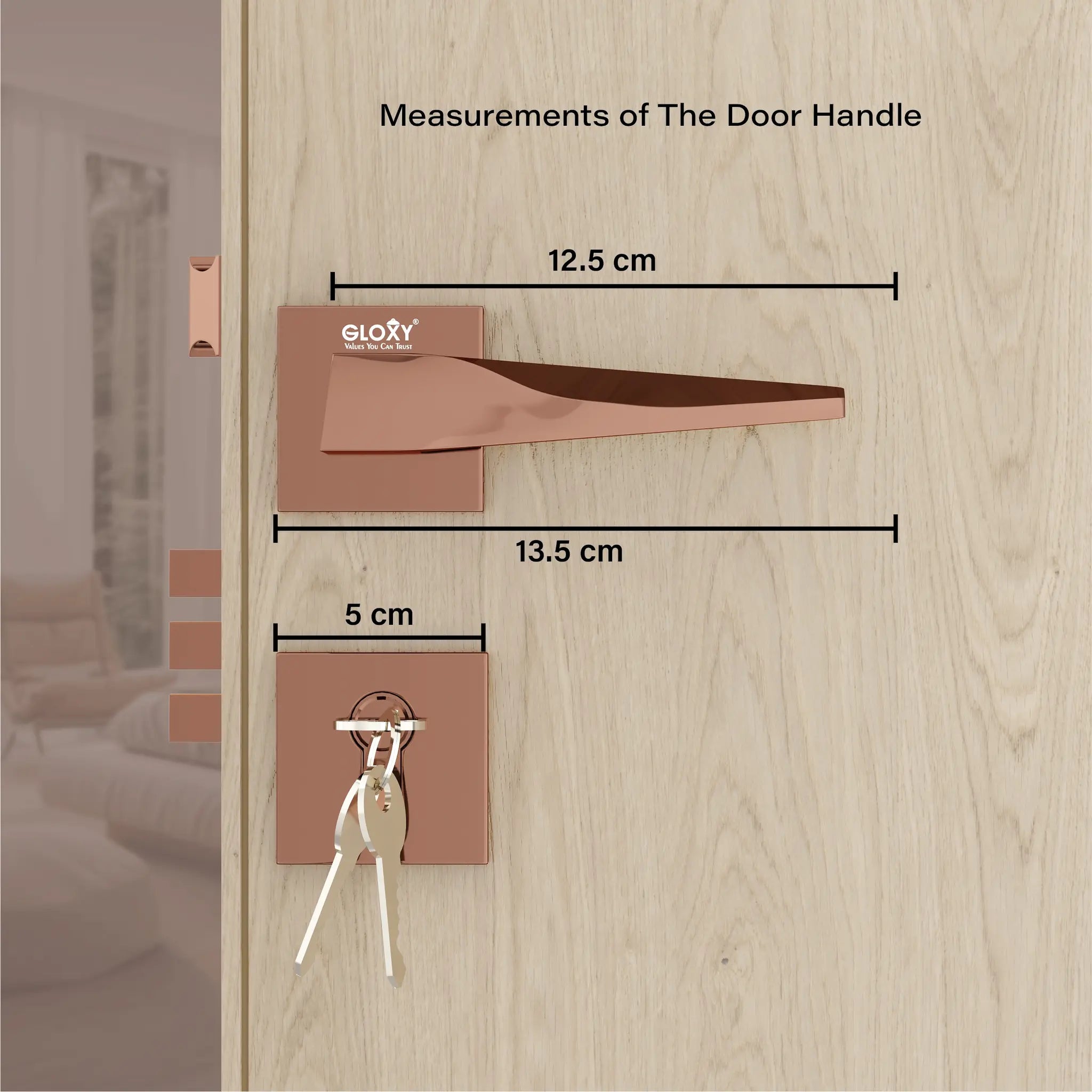 Gloxy Oxlar Series Rose Gold Finish Mortise Main Door key Lock With Handle