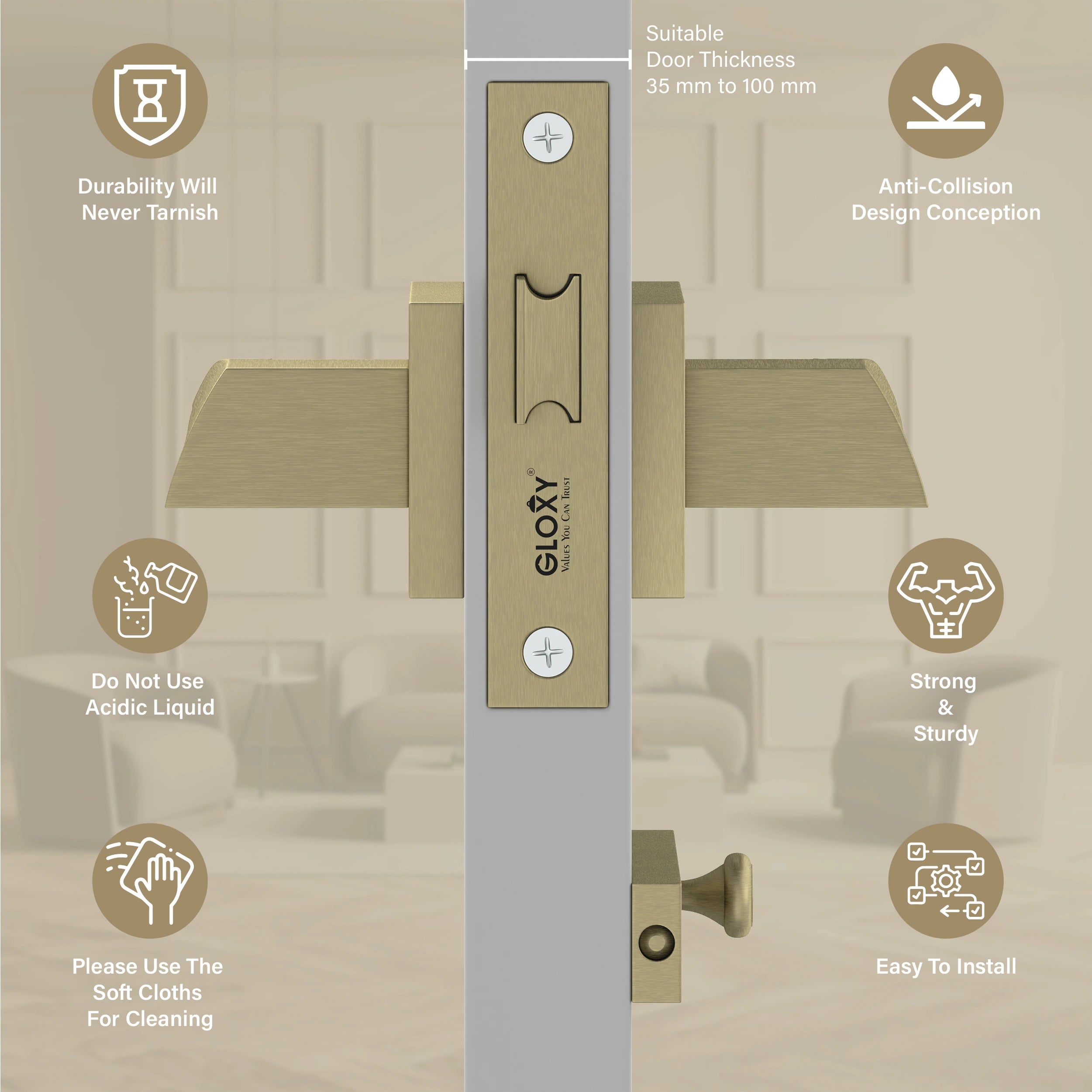 Gloxy Oxlar Series Antique Finish Mortise Bathroom Door Latch Lock With Handle